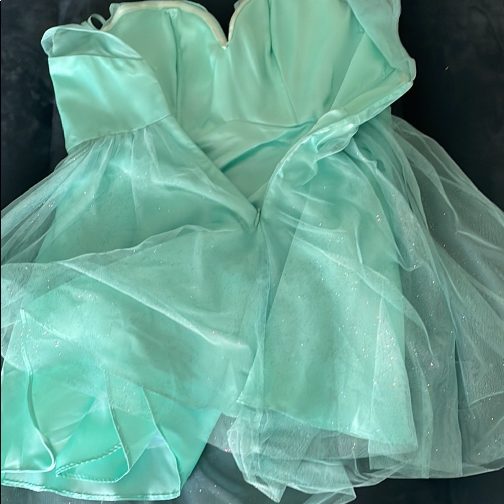 Beautiful sea-foam green bejeweled homecoming dress!